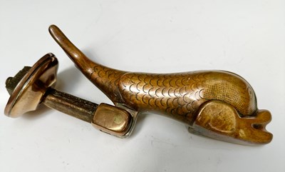 Lot 325 - A 19th century brass dolphin door knocker: a...