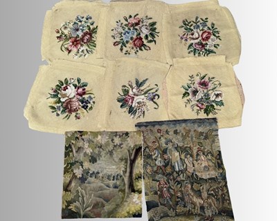 Lot 31 - A set of six reclaimed needlepoint chair...