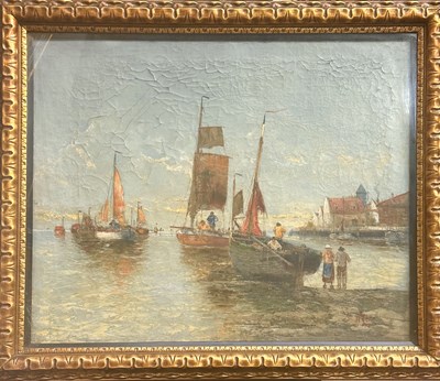 Lot 647 - A Newlyn school style depiction of a harbour...