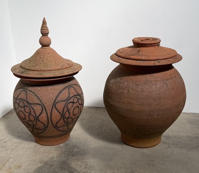 Lot 848 - Two Whichford terracotta Ali baba shaped olive...