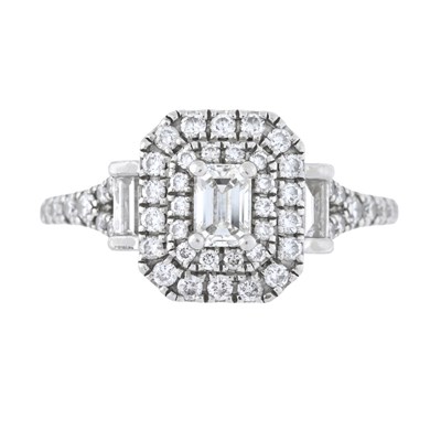 Lot 100 - Vera Wang, a platinum diamond cluster Love ring, with sapphire gallery detail