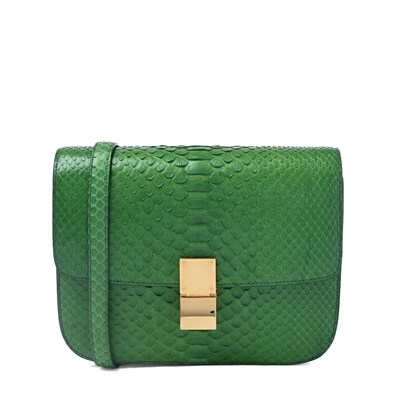 Lot 282 - Celine, a green snakeskin classic Box bag.