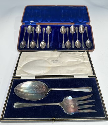 Lot 363 - Two boxes of silver plated spoons, including...