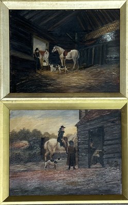 Lot 681 - Two naive-style farmyard scenes, depicting...