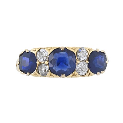 Lot 3 - A late Victorian 18ct gold sapphire and old-cut diamond seven stone ring