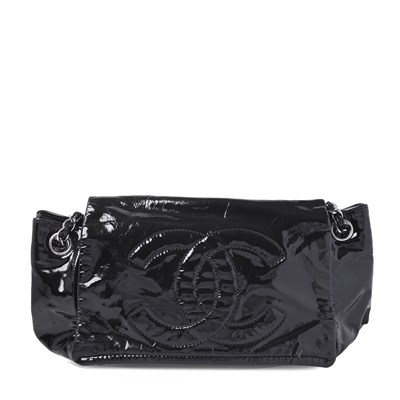 Lot 316 - Chanel, a black patent leather Rock and Chain Flap bag.