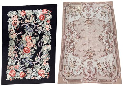 Lot 701 - A pair of floral woven panels: rose garlands...