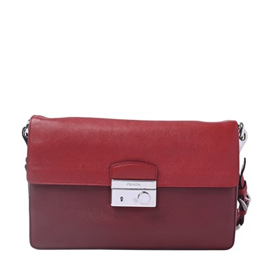 Lot 543 - Prada, a bicolour Saffiano Sound Lock shoulder bag.