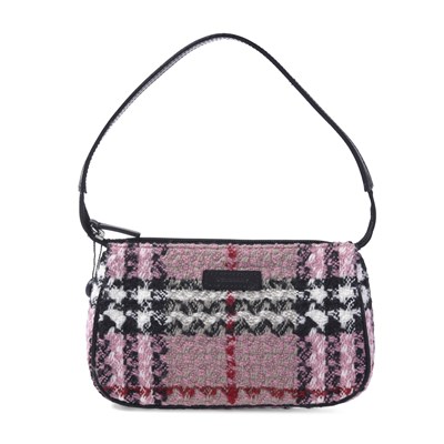 Lot 277 - Burberry, a pink tweed Nova pochette bag.