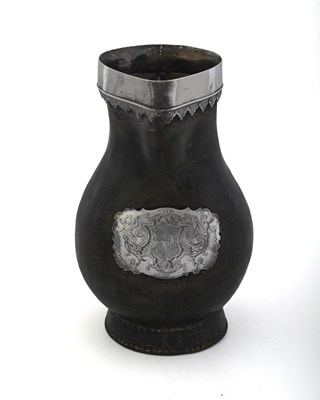 Lot 199 - An English silver-mounted leather black jack...