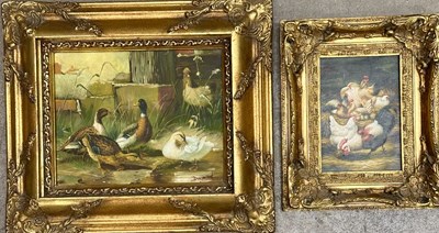 Lot 636 - Two oil on canvas paintings of poultry: one of...
