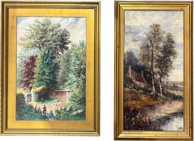 Lot 545 - Two forested scenes with figures: one...