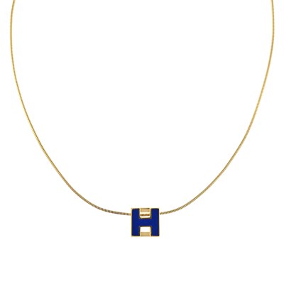 Lot 461 - Hermes, a cage d'H blue enamel pendant necklace.
