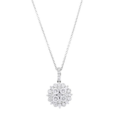Lot 69 - An 18ct gold brilliant-cut diamond cluster pendant, with chain
