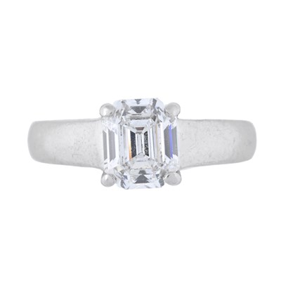 Lot 28 - A platinum emerald-cut diamond single-stone ring