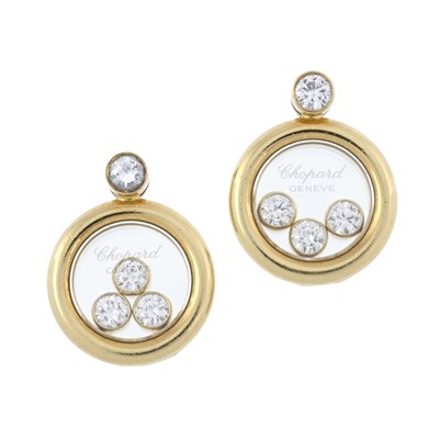 Lot 99 - Chopard, a pair of 18ct gold Happy Diamonds Icons brilliant-cut diamond earrings