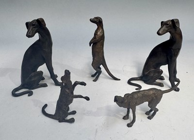 Lot 375 - Cast metal sculptures of dogs and a meerkat, a...