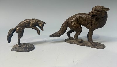 Lot 370 - Cast metal fox sculptures including a bronze...
