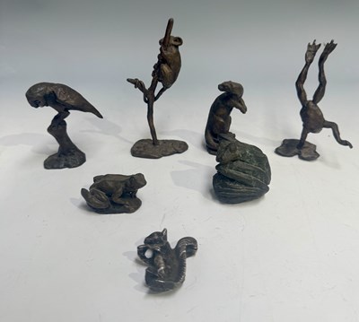 Lot 374 - A collection of cast metal animal sculptures,...