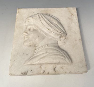 Lot 383 - A carved marble Orientalist bas-relief of a...