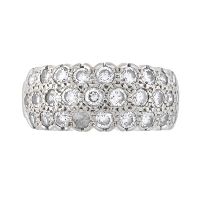 Lot 64 - An 18ct gold brilliant-cut and single-cut diamond three row half eternity ring