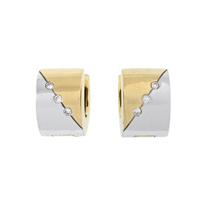 Lot 185 - A pair of bi-colour brilliant-cut diamond hoop earrings