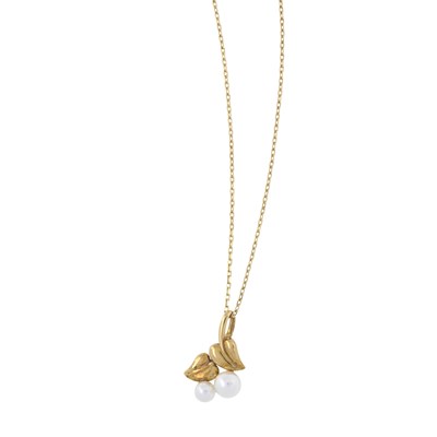 Lot 98 - Mikimoto, a cultured pearl leaf pendant necklace