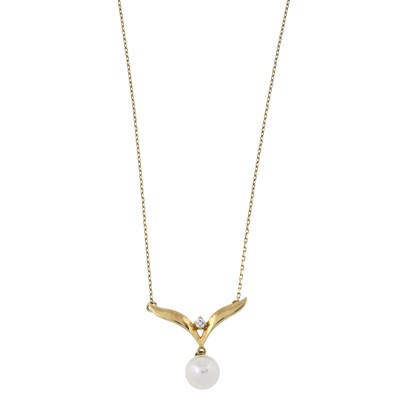 Lot 96 - Mikimoto, a pearl and diamond pendant necklace