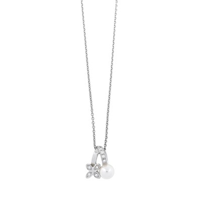 Lot 97 - Mikimoto, a pearl and diamond floral pendant