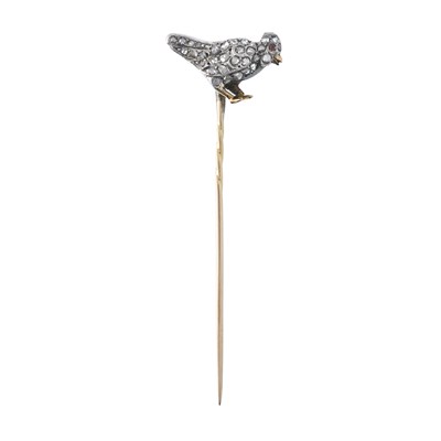 Lot 9 - A late Victorian silver and gold rose-cut diamond and garnet hen stickpin