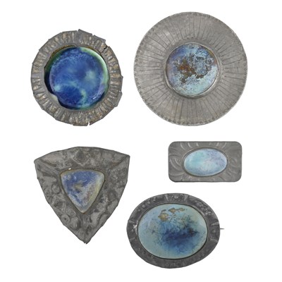 Lot 302 - Ruskin, four Arts and Crafts pewter and mixed...