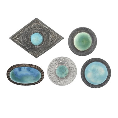 Lot 304 - Ruskin, five Arts and Crafts metal-mounted...