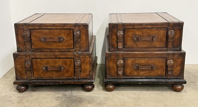Lot 505 - A pair of decorative tan leather stepped...