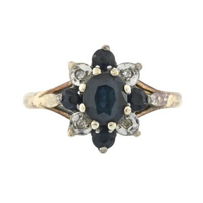 Lot 274 - A 9ct gold sapphire and single-cut diamond cluster ring