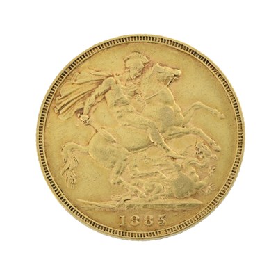 Lot 249 - An 1885 22ct gold full sovereign coin