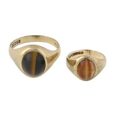 Lot 273 - Two 9ct gold tiger's-eye signet rings