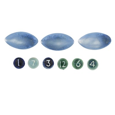 Lot 326 - Ruskin, Arts and Crafts 6 glazed numbered...