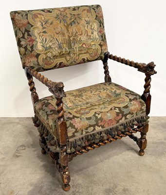 Lot 440 - A 17th century and later beech armchair,...