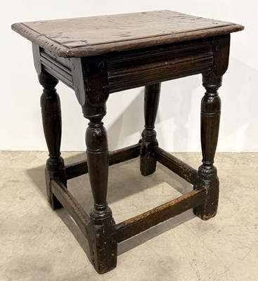 Lot 449 - A 17th century oak joint stool, rectangular...