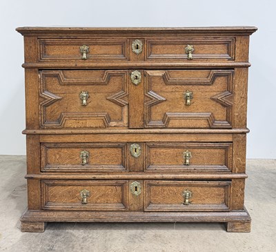 Lot 456 - A 17th century oak chest of drawers, a three...