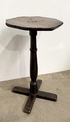 Lot 453 - A 17th century 'X' base oak and elm candle...
