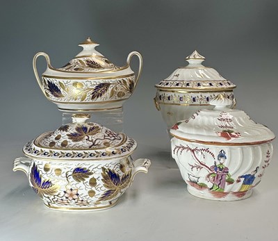 Lot 112 - New Hall, four English porcelain sucrieres and...