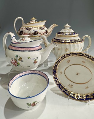 Lot 90 - New Hall, three English porcelain teapots,...