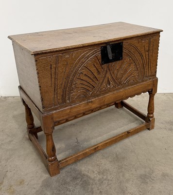 Lot 474 - An 18th century oak bible box on stand: a...