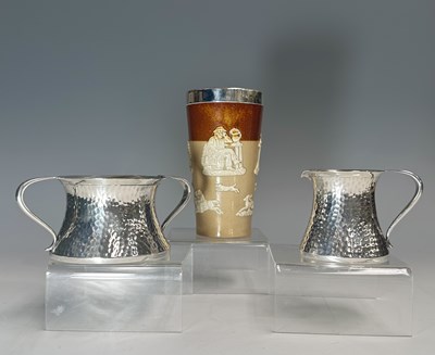 Lot 131 - A silver-mounted stoneware Doulton Lambeth...