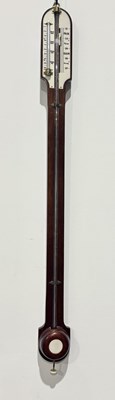 Lot 416 - A mahogany stick barometer, with rounded ivory...
