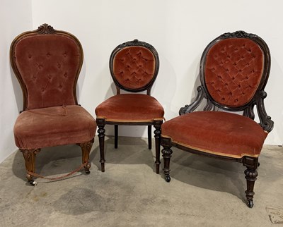 Lot 516 - Three late 19th century walnut button back...