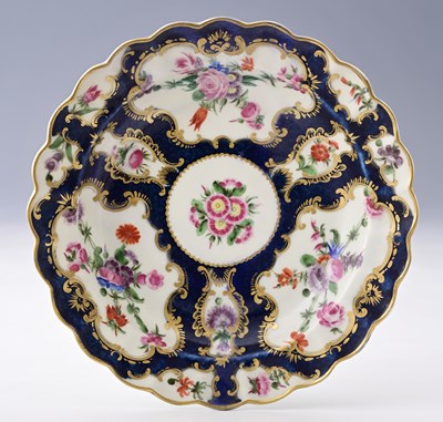 Lot 90A - Worcester, a scalloped blue fish scale plate,...