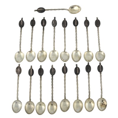 Lot 331 - Seventeen continental silver coffee spoons,...