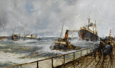 Lot 357 - A contemporary maritime painting: tugboats and...
